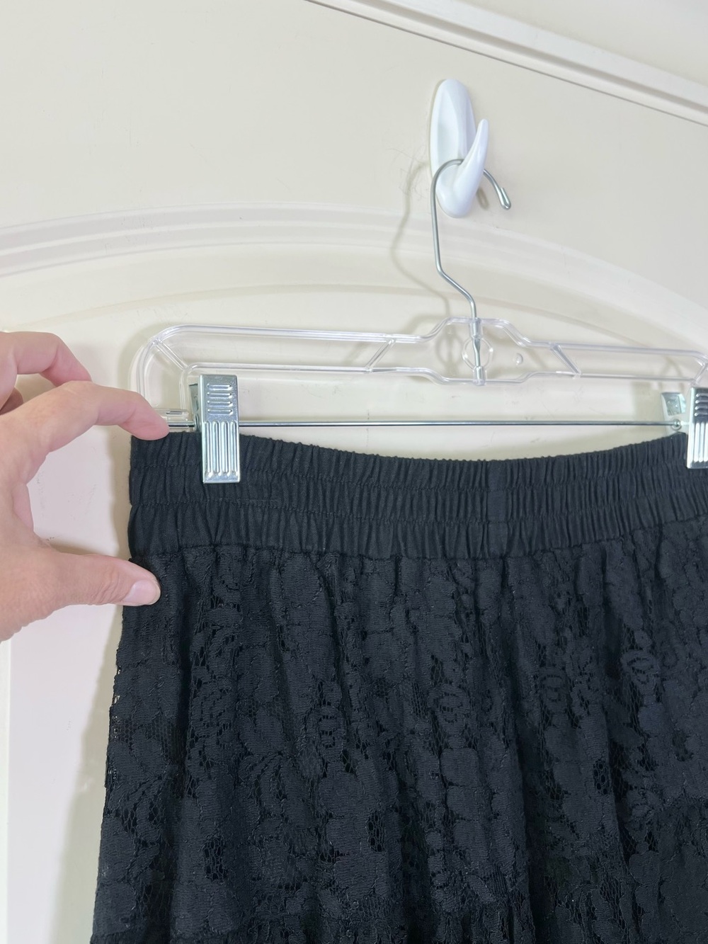 Vintage Cristina Maxx Black Lace Maxi Skirt Side Slit Lined Scallop Trim Large - Picture 6 of 11